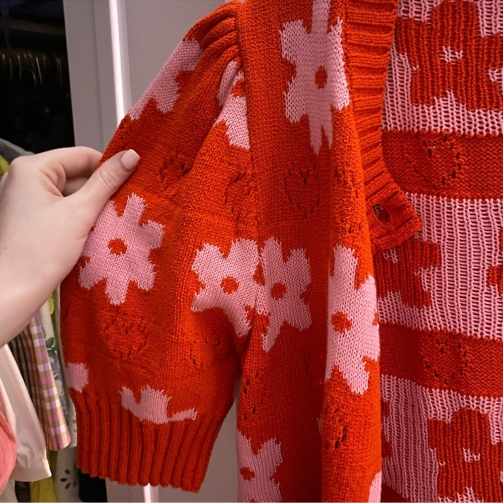 Kate Spade Red and Pink Floral Cardigan - Picture 2 of 4